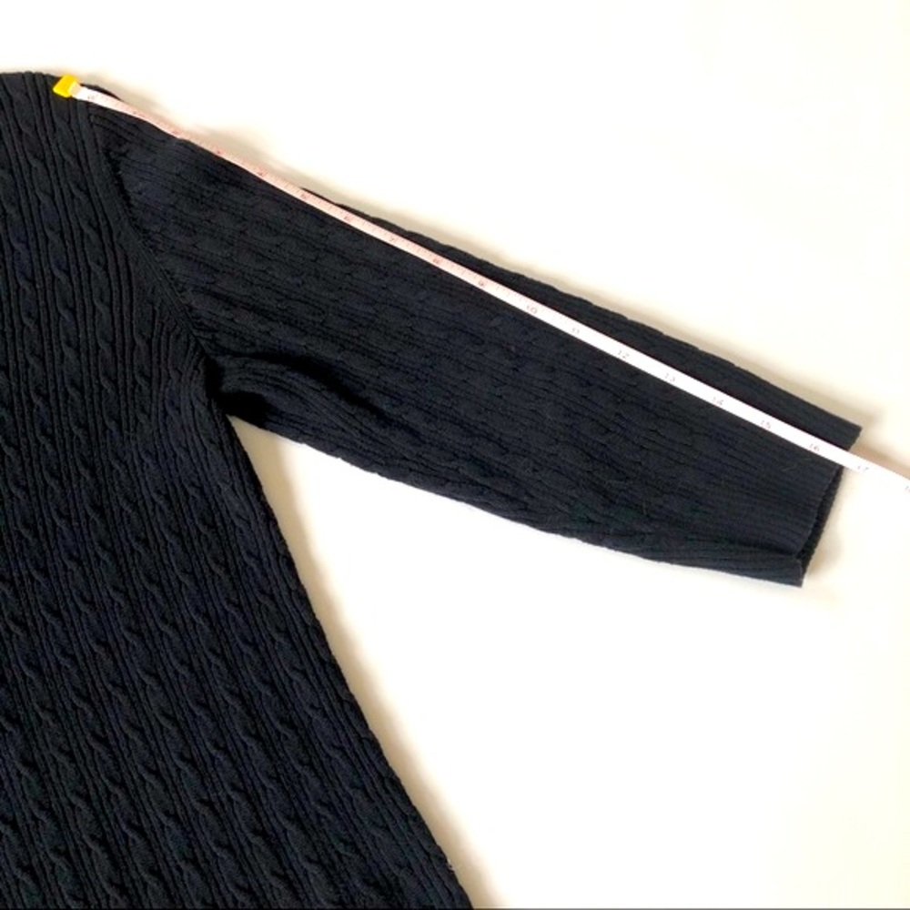 Karen Scott Cable Knit Cotton Sweater Top V Neck 3/4 Sleeve Black Petite - Picture 7 of 7